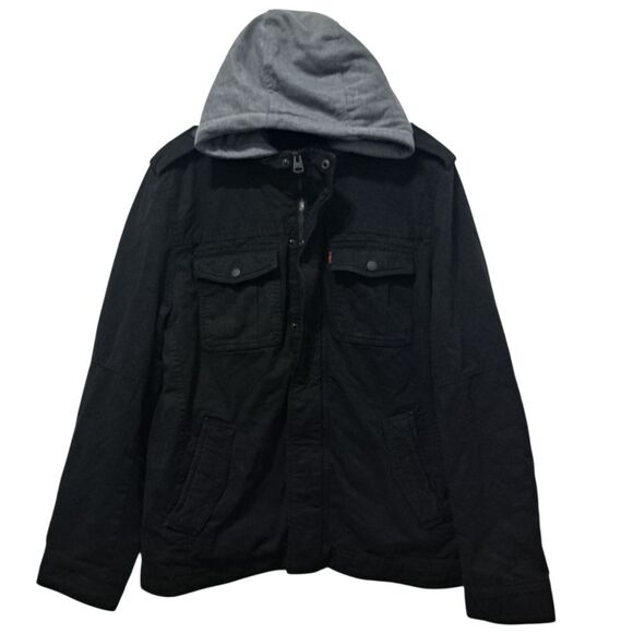 Levi's Men's Sherpa Lined Two Pocket Hooded Trucker Jacket Black Large NWT - Picture 3 of 16